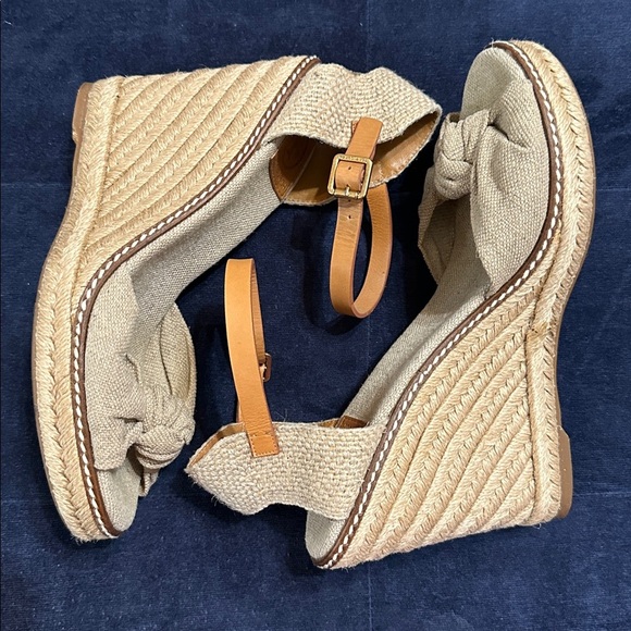 Tory Burch Macy Espadrille Wedge Sandals Linen Beige Women’s 7.5B Made in Spain - Picture 4 of 14